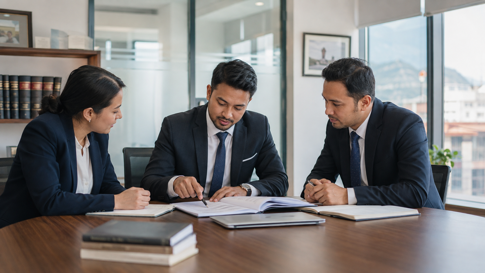 Legal professionals reviewing documents together